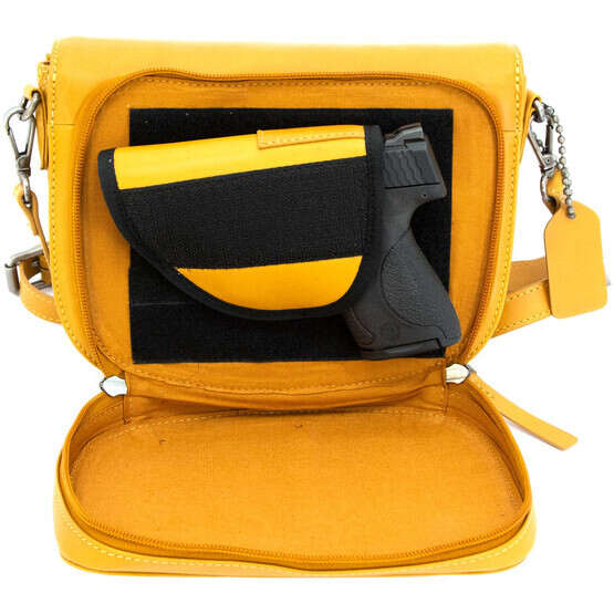 Cameleon Bags Sophia Yellow Mustard Concealed Carry Purse features an integrated adjustable holster